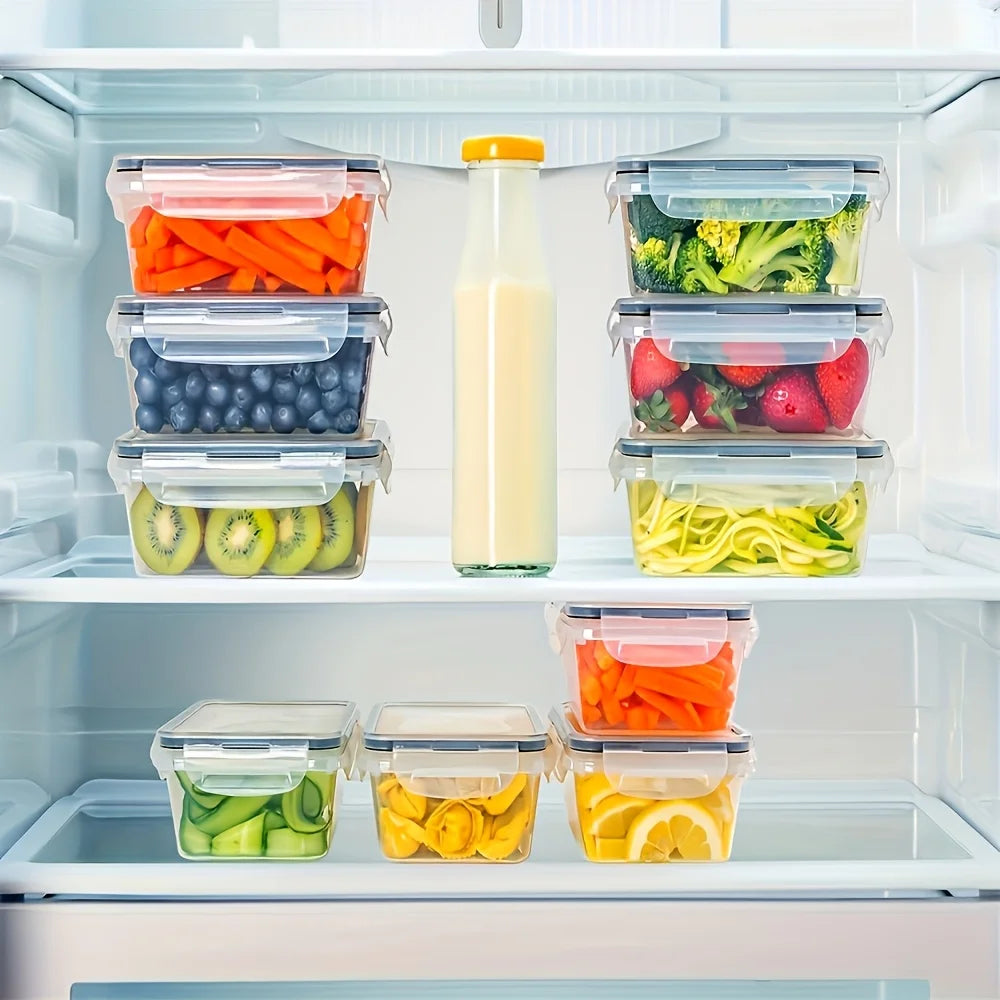 Juego de Recipientes Transparentes para Alimentos - Apto para Microondas, Fiambrera Multifuncional de Plástico con Tapa + 24 Etiquetas de Pizarra