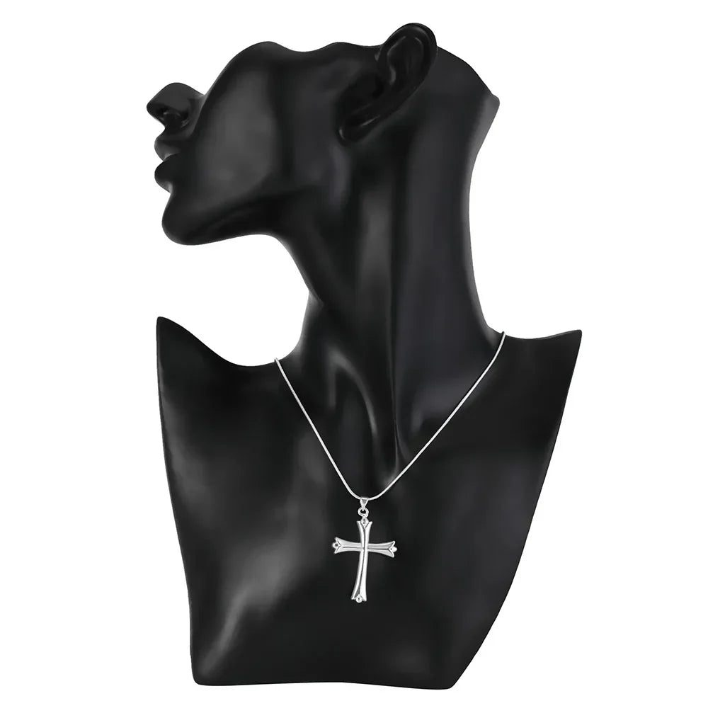 925 Sterling Silver Classic Cross Pendant Necklace For Women'S Man Luxury Fashion Wedding Accessories Jewelry Christmas