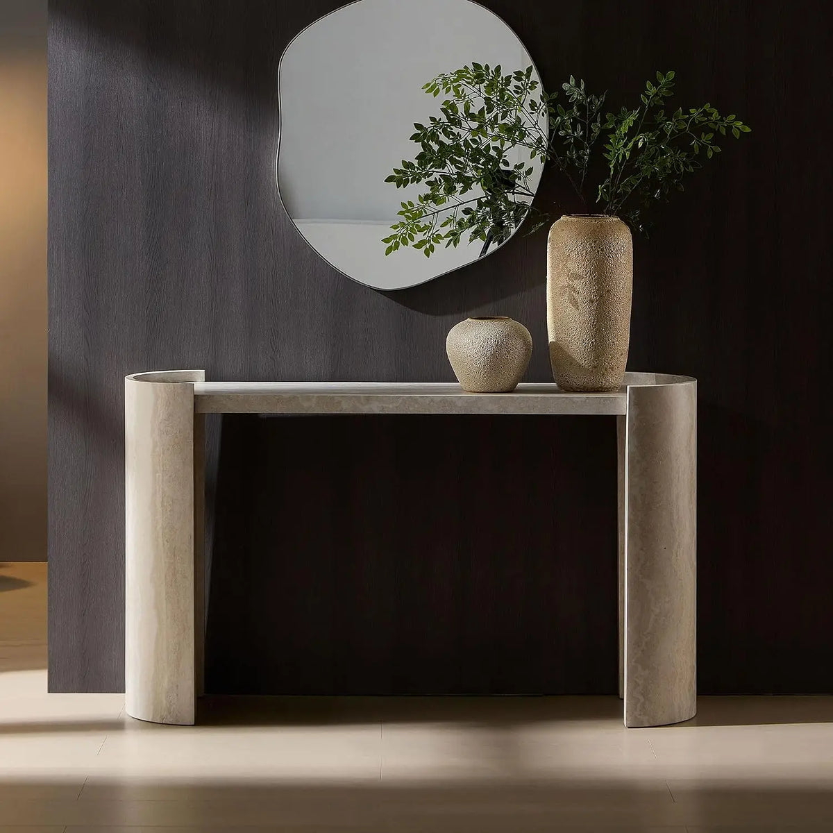 Modern Console Table Entryway Living Room Hallway Sofa Behind Wooden Faux Marble Pattern Beige W53.15", Customized