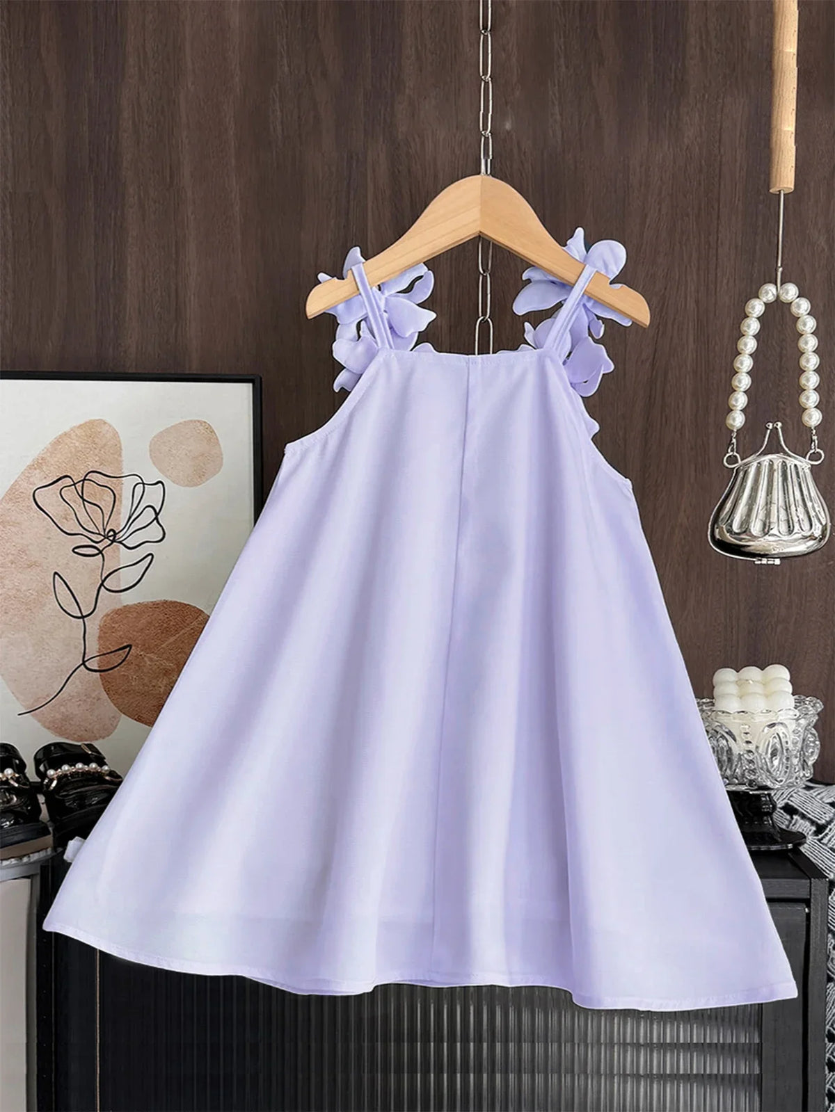 Korean Version 2 3 4 5 6 7-year-old Solid Color Girls' Casual Clothes Summer 3D Flower Princess Dress Fashionable and Elegant