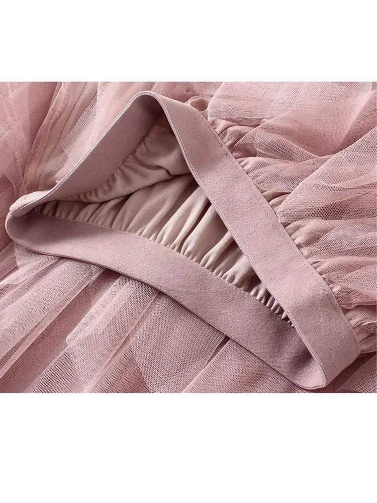 French Romantic Layered Tulle Cake Skirt, High-waisted Slimming Asymmetrical Midi Fairy Skirt