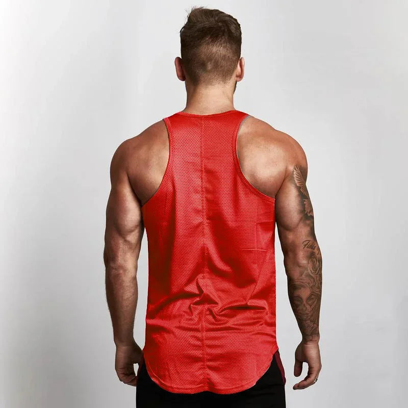 Plain Men Fitness Running Slim Fit Tank Tops Mesh Breathable Sleeveless Quick Dry Singlets Gym Bodybuilding Workout Muscle Shirt