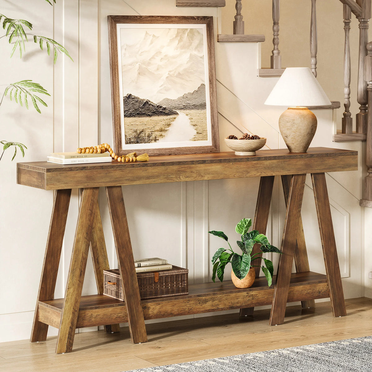 Tribesigns 70.87" Farmhouse Console Table, 2-Tier Entryway Accent Table Behind Sofa for Living Room, Entrance, Foyer