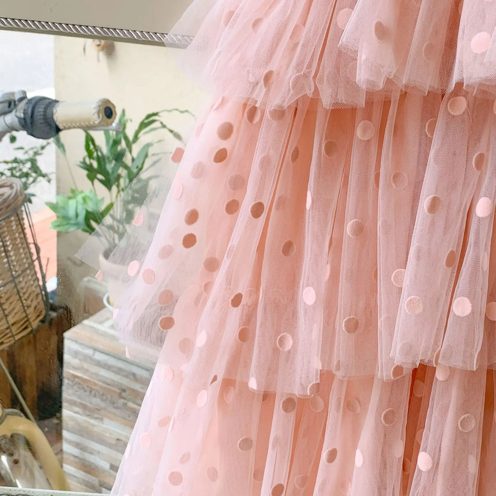 Baby Girl Princess Layered Tutu Dress Infant Toddler Child Sleeveless Suspender Dot Tulle Dresses for Casual Summer Baby Clothes