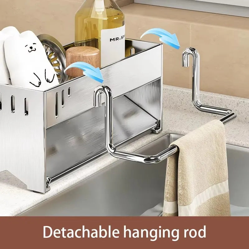 Estante de Esponja de Acero Inoxidable para Cocina, Estante de Drenaje para Trapos de Fregadero Doméstico, Estante de Almacenamiento Multifuncional para Estropajos y Bolas de Acero