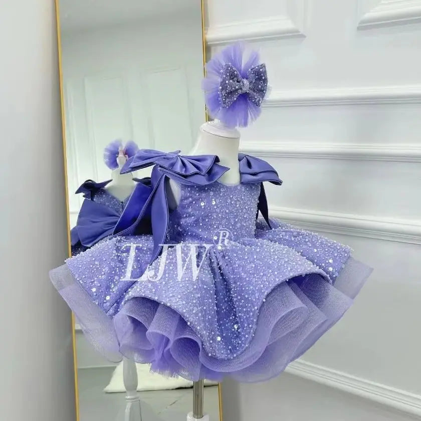 Sparkling Pink Flower Girl Dress Big Bow Heart Tulle Tutu Dress Flower Wedding Princess Birthday Party Prom First Communion Ball