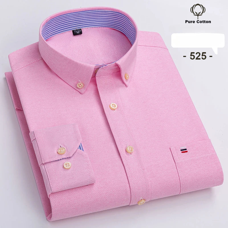 Over Size 7XL 100% Cotton Oxford Long-Sleeve Shirts for Men Slim Fit Formal Plain Shirt Office White Clothes Elegant Business To