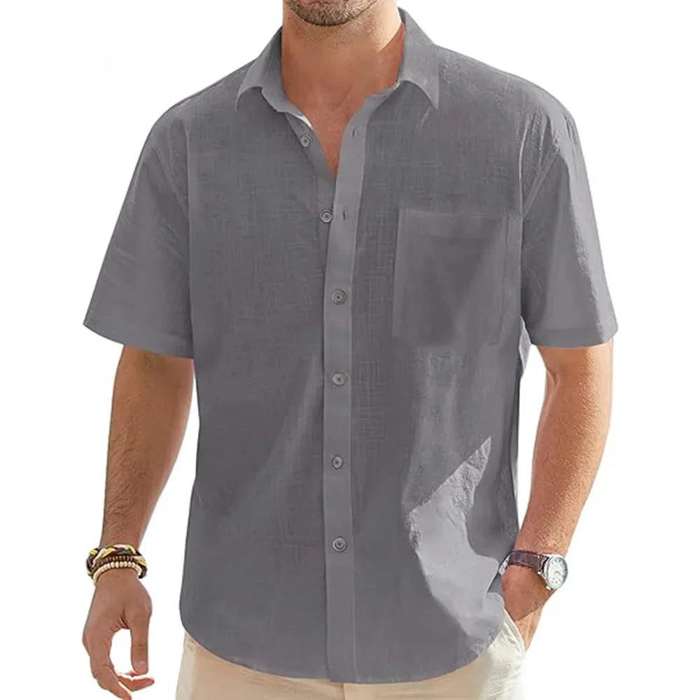 King Billion Men's Cotton Linen Casual Short Sleeve Shirt with Pocket