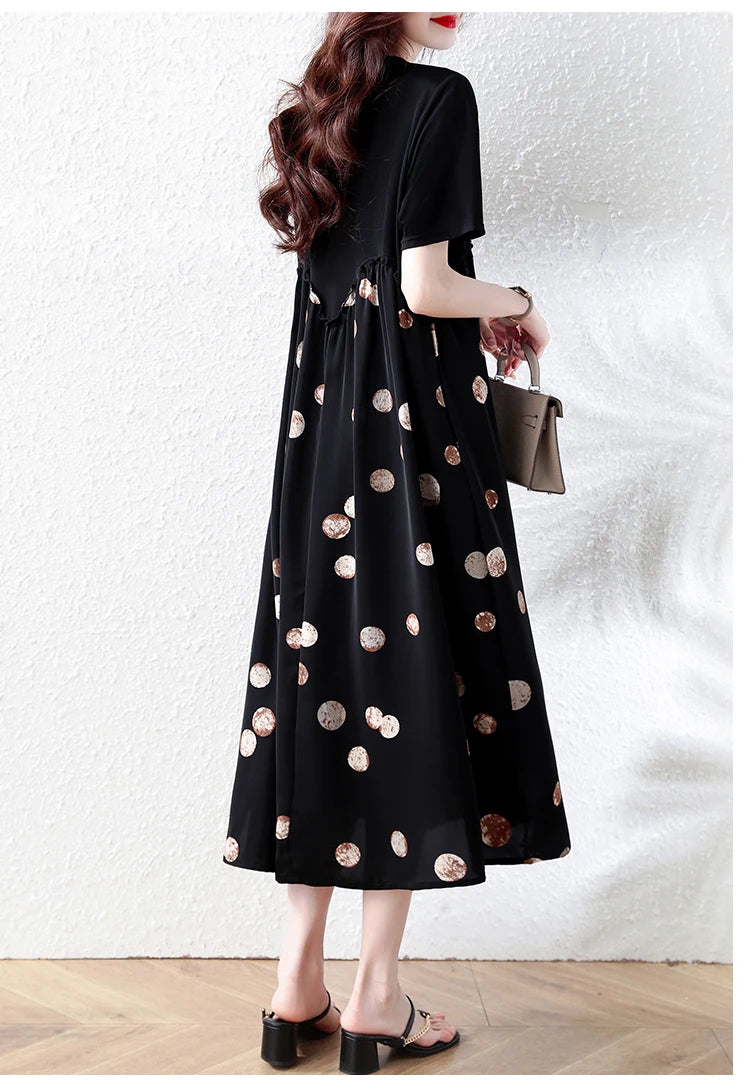 Summer New plus Size Polka Dot Dress Color Block Loose Fitting Slimming Effect Casual Commute Style Women's Dress