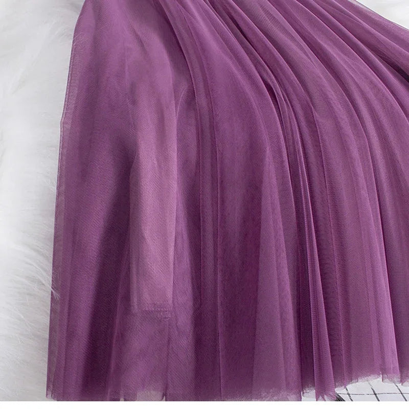 New large hem chiffon long skirt for women's Korean casual simple solid color three-layer A-line high waisted long skirt