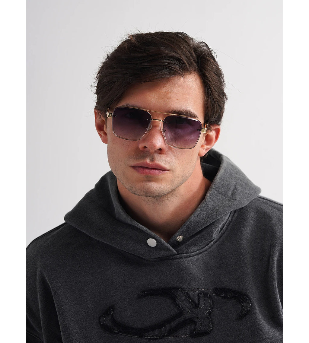 Ruiao Square Mens Designer Sunglasses Metal Frame Gradient Luxury Shades UV400 Rectangle Pilot Sun Glasses for Men