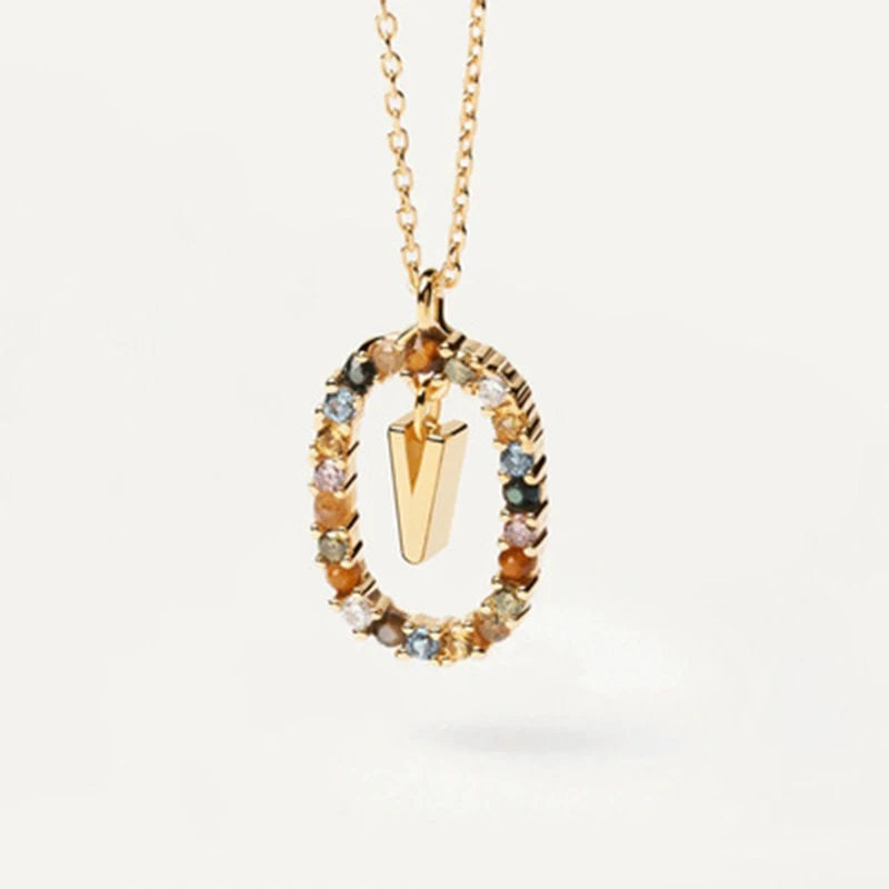 New 925 Sterling Silver Gold Letters A - Z Initial Necklace Zirconia Letter Pendant Long Chain Say My Name Fine Jewelry