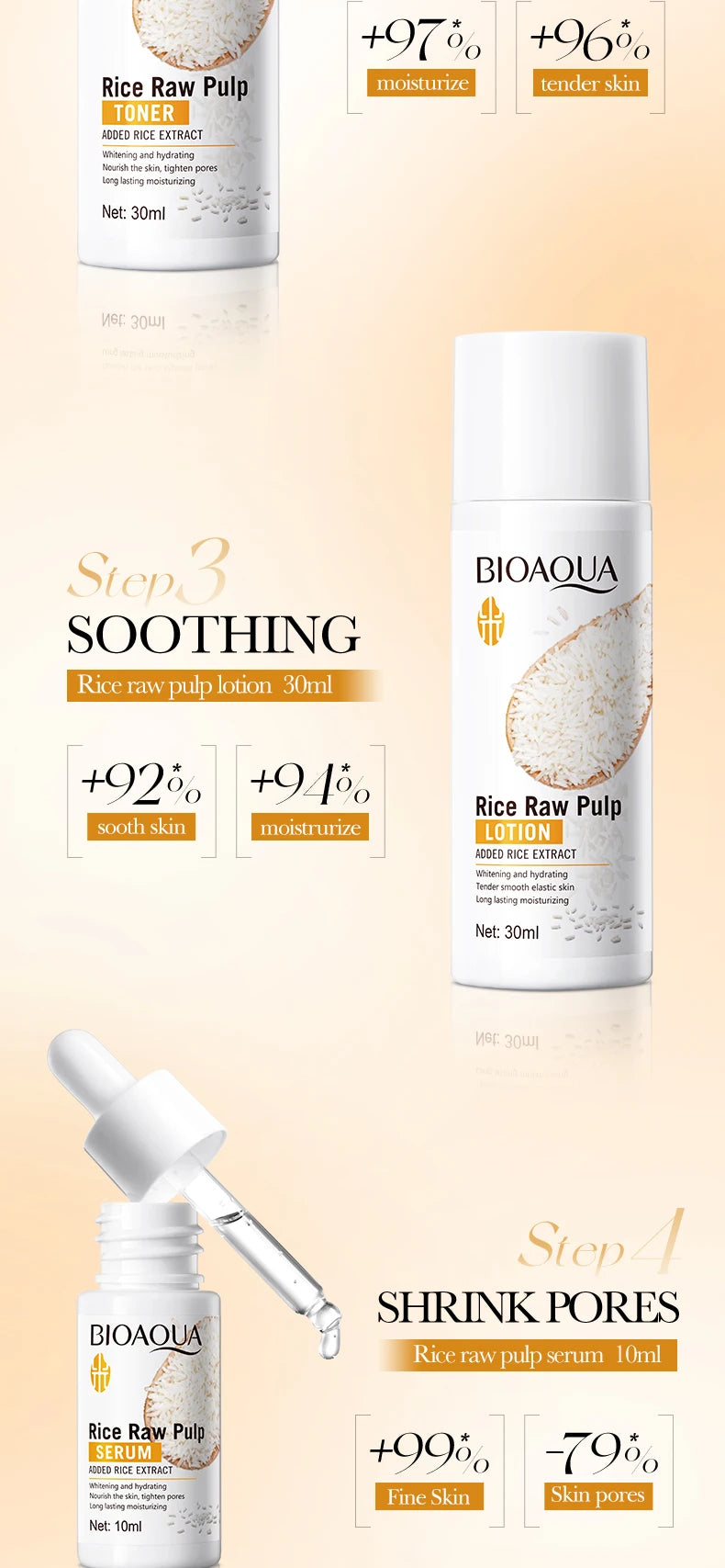 Rice Puree Skin Care Set & Soap Whitening Brighten Hydrating Moisturize Facial Cleanser+Toner+Essence+Lotion+Cream Skincare