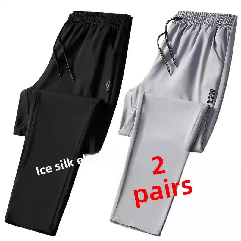 Summer Casual Ice Silk Pants Men's Trendy Large Size Long Trousers Korean Style Thin Straight Loose Sports Pants Quick Dry