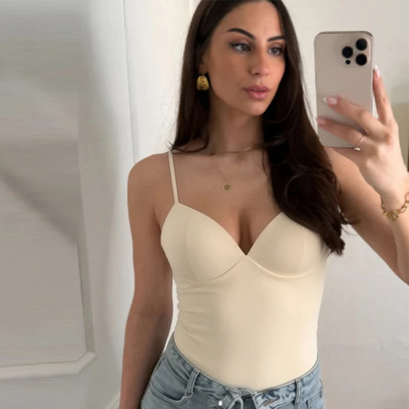 HXAO Sleeveless Crop Tops For Woman Corset Camisole Brown Top Women Bodycon Backless Sexy Tops With Straps Bustier Tank Tops