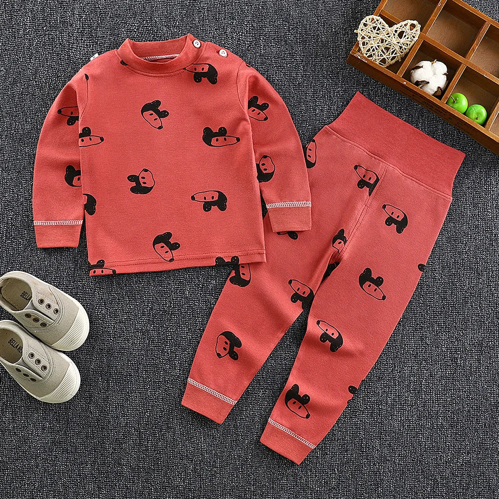 Spring Autumn Children Pajamas Set High Waist Cotton Kids Long Johns Sets Boys Girls Cotton Underwear Set for 1-6 Years Old