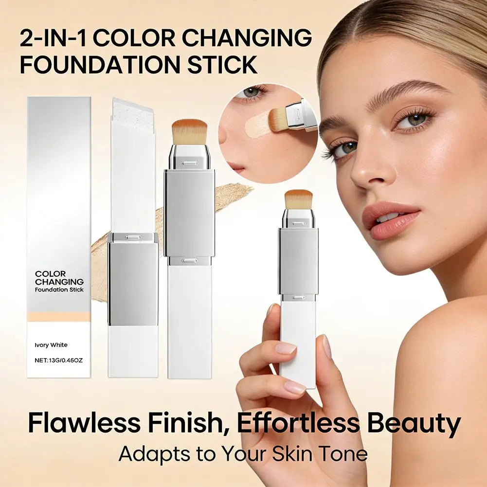 2 in 1 Color Changing Foundation Stick Smart Shade Adjusting Lightweight Creamy Formula Natural Matte Finish Buildable Coverage