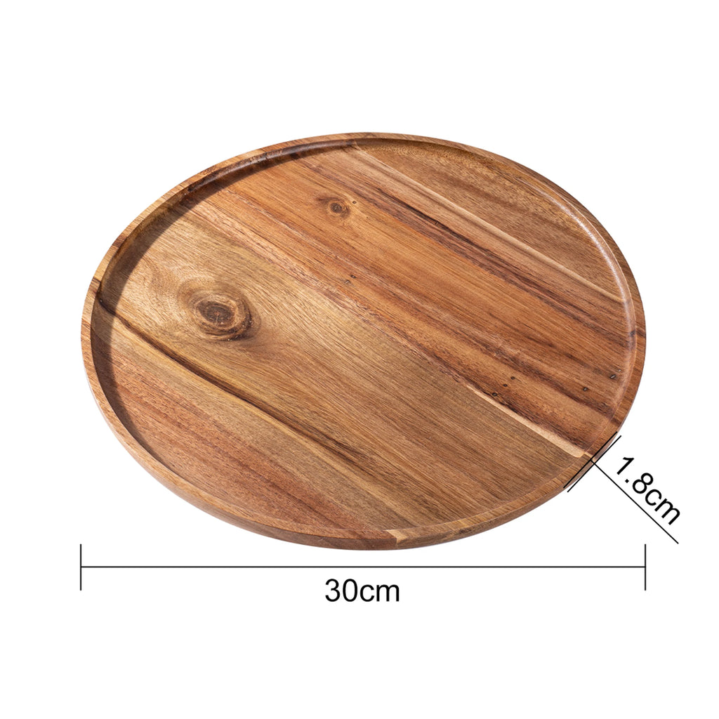 12.5/15/20/25/30cm Round Serving Platter Tray Acacia Wood Pizza Salad Plate Fruit Dessert Tray Bread Cake Container Snacks Dish