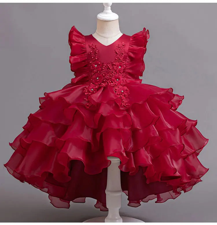 Fashion Flower Girl Dresses for Weddings Lace Mesh Sleevelss Birthday Dress Summer Children Girls Party Dress 2-12 Years