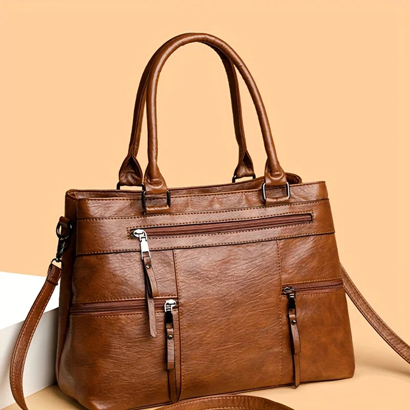 Retro Style Women Tote Bag Spacious, High Quality PU Shoulder/Crossbody Bags with Multiple Pockets, Chic, Ideal for Daily Use