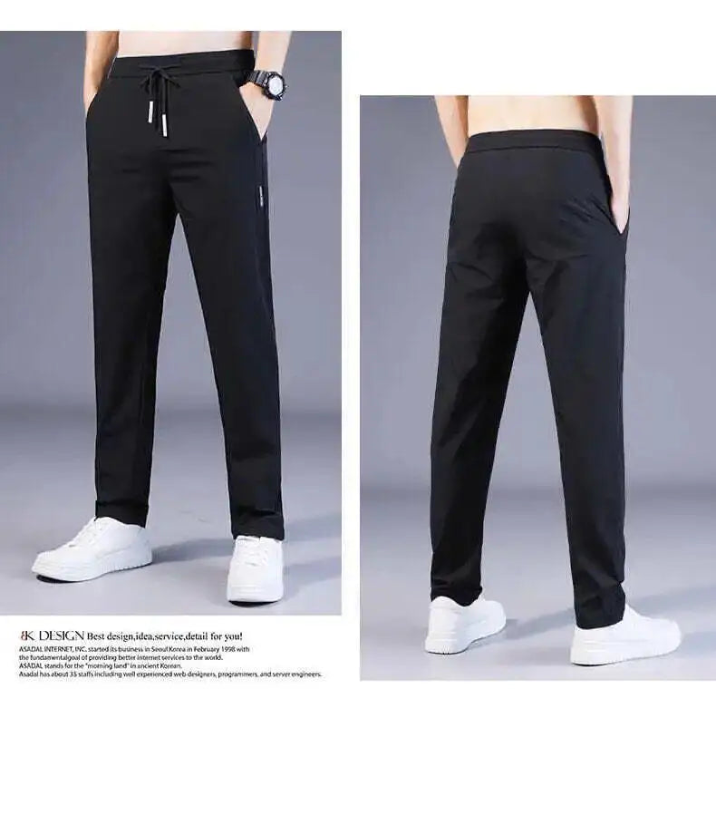Summer Casual Ice Silk Pants Men's Trendy Large Size Long Trousers Korean Style Thin Straight Loose Sports Pants Quick Dry