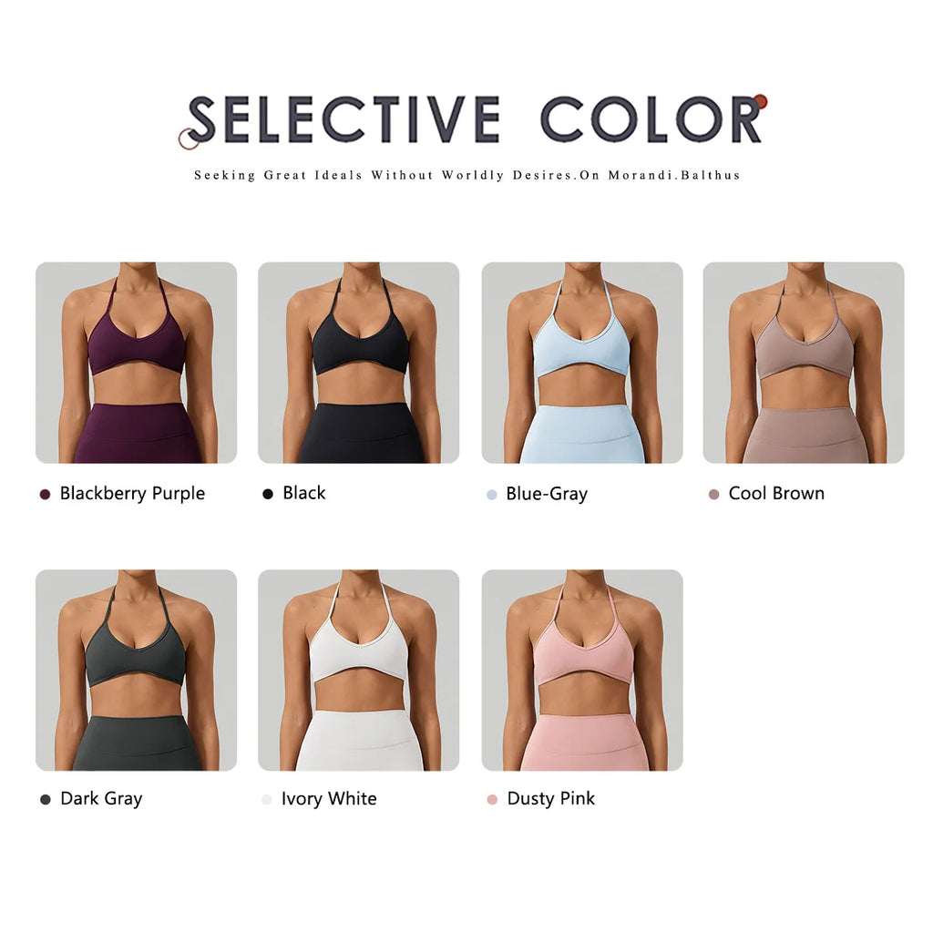 Women's Summer Halter Neck Padded Sports Yoga Bra Shock Absorption Support Backless Crop Top for Outdoor Running And Gym