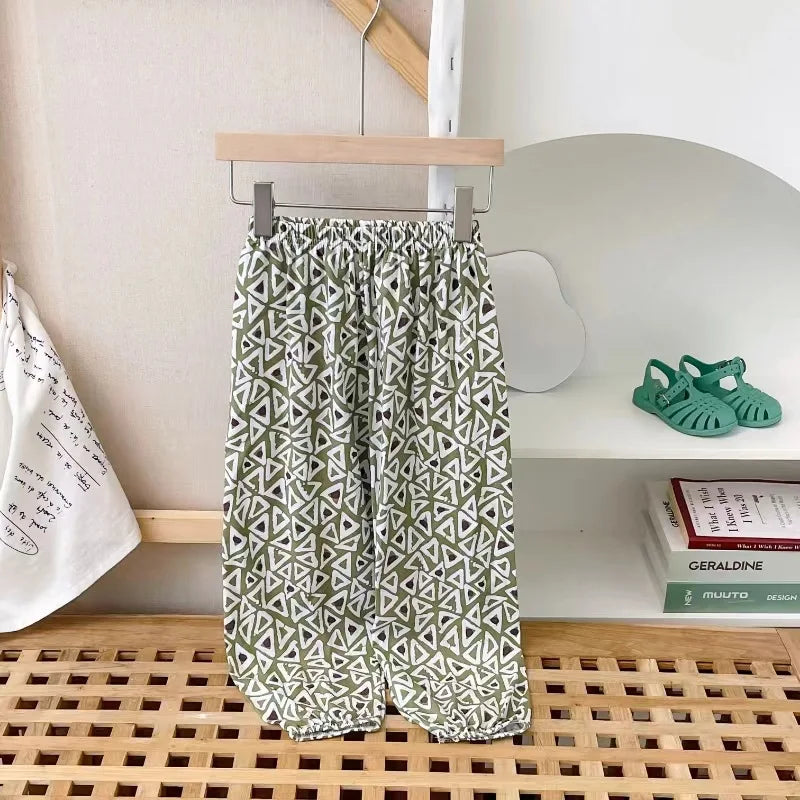 Children's Unisex Ice Silk Casual Pants - Cartoon Print Summer Home
