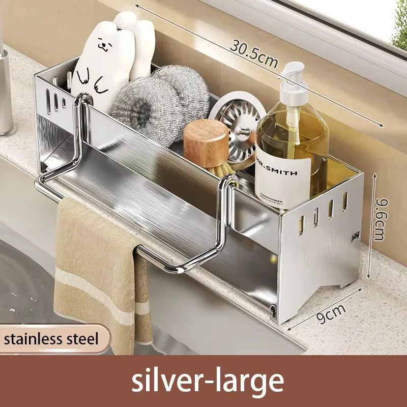 Estante de Esponja de Acero Inoxidable para Cocina, Estante de Drenaje para Trapos de Fregadero Doméstico, Estante de Almacenamiento Multifuncional para Estropajos y Bolas de Acero