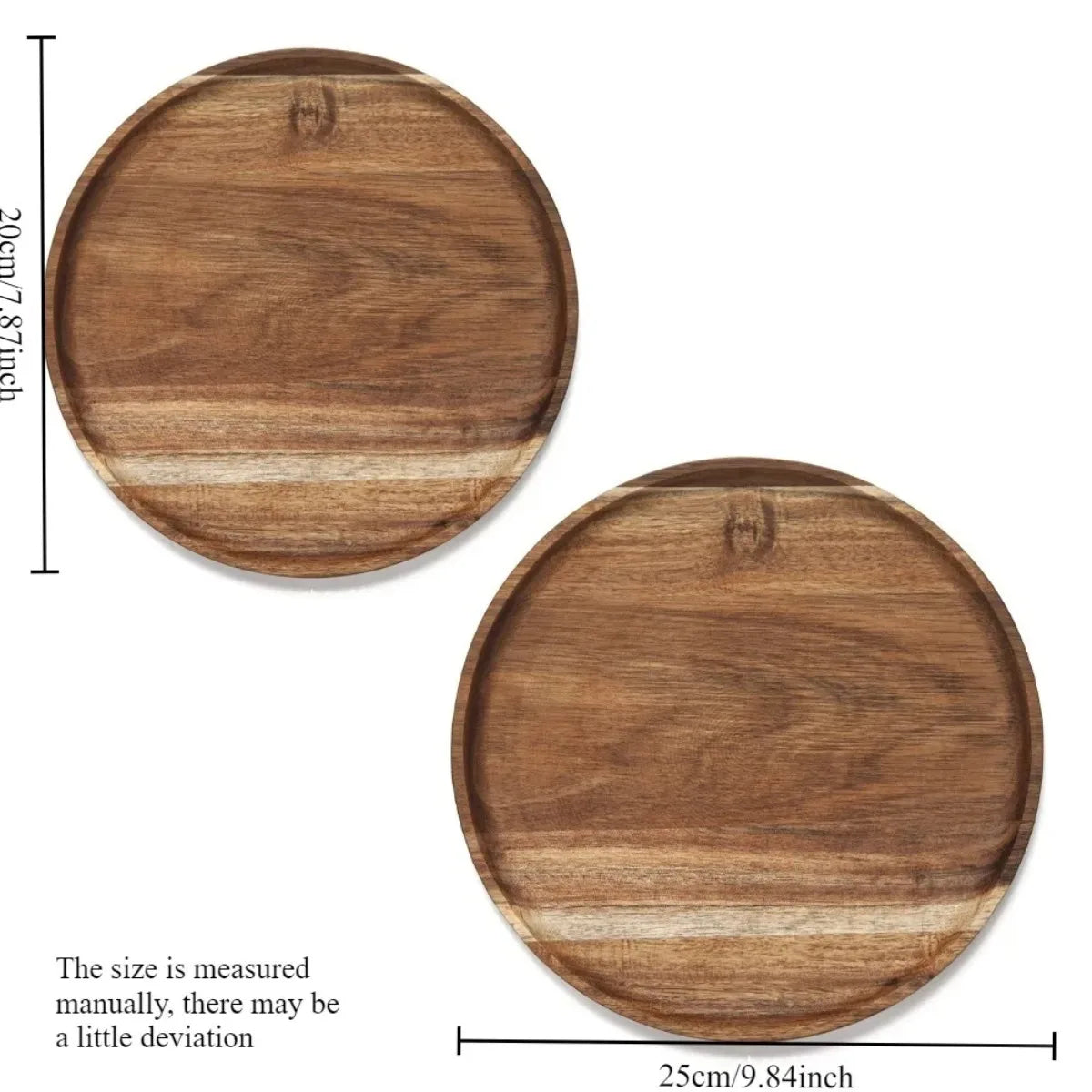 Acacia Wood Round Serving Tray - 20cm/25cm Stackable Dinner Plate