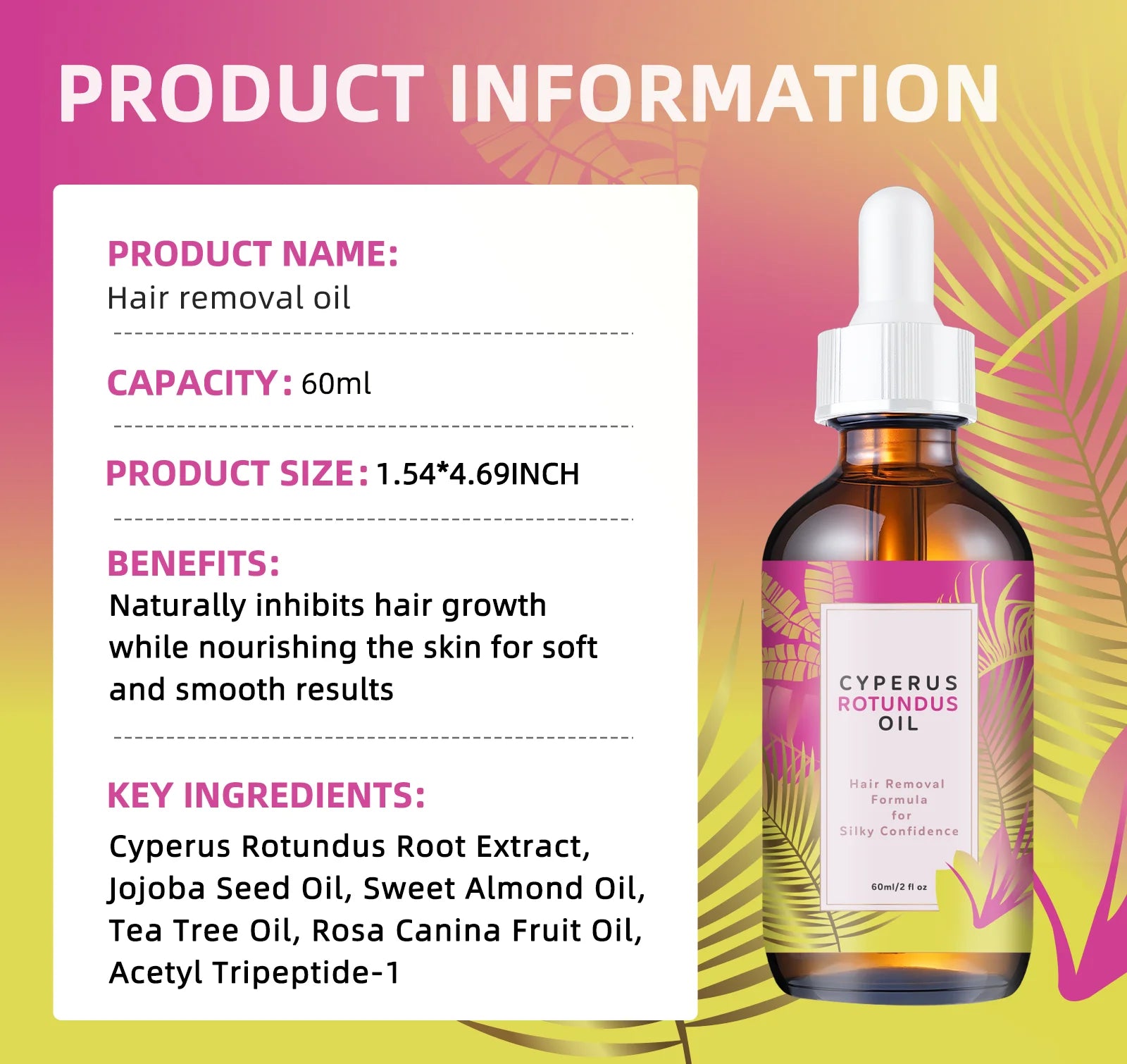 Natural Hair Reduction Body Oil 60ml – Plant-Based Jojoba + Almond, Smooths Skin, Tames Hair & Provides All-Day Nourishment