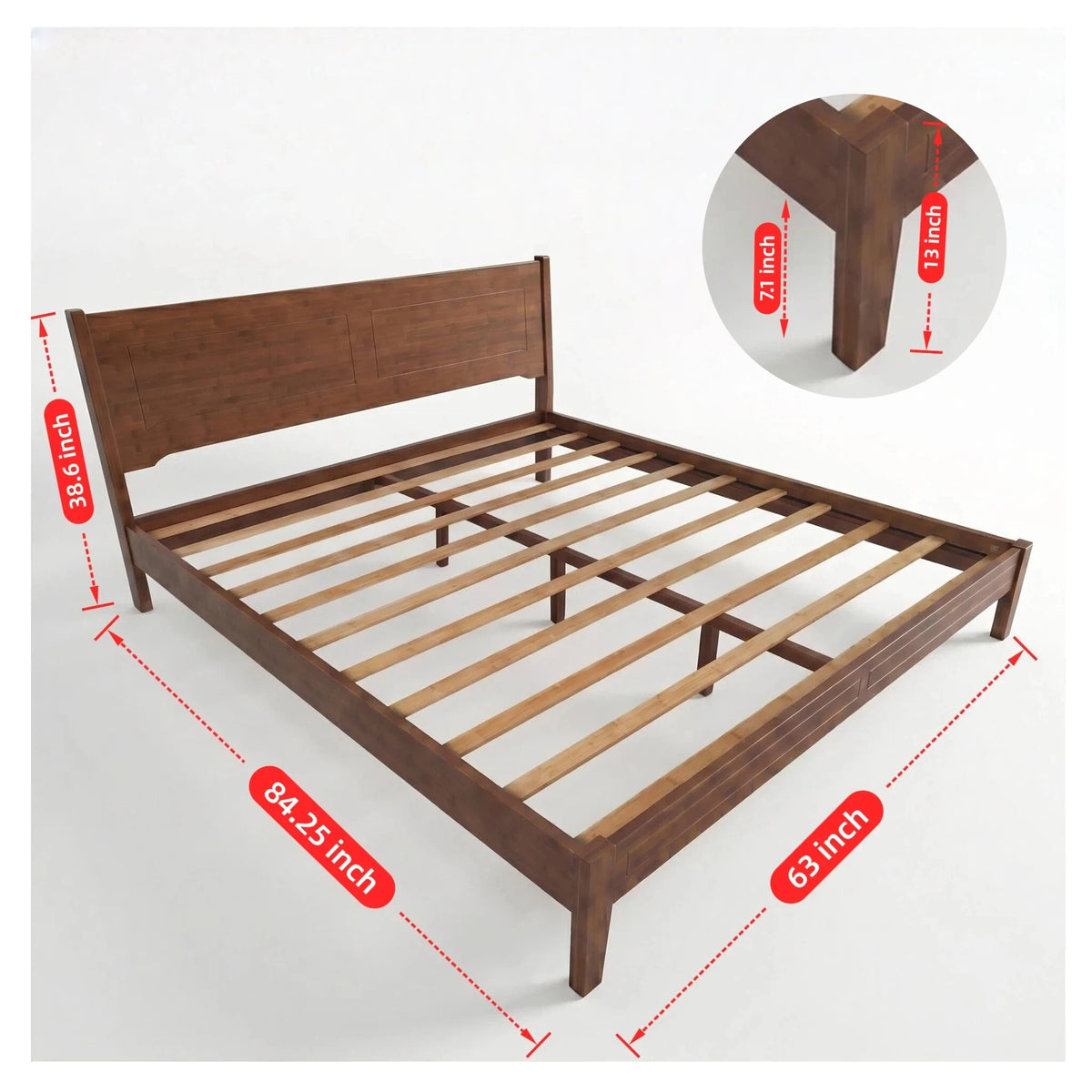 Premium Bamboo Bed Frame – 800LBS Capacity, No Box Spring, Quiet & Durable, Ideal for Couples, 1.6m & 2.0m Sizes Available