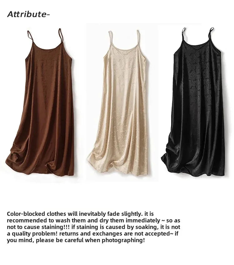 New Arrival Export Quality Genuine Silk Vinegar Satin Round Neck Rose Dress Innertank Skirt Women's Long Dress