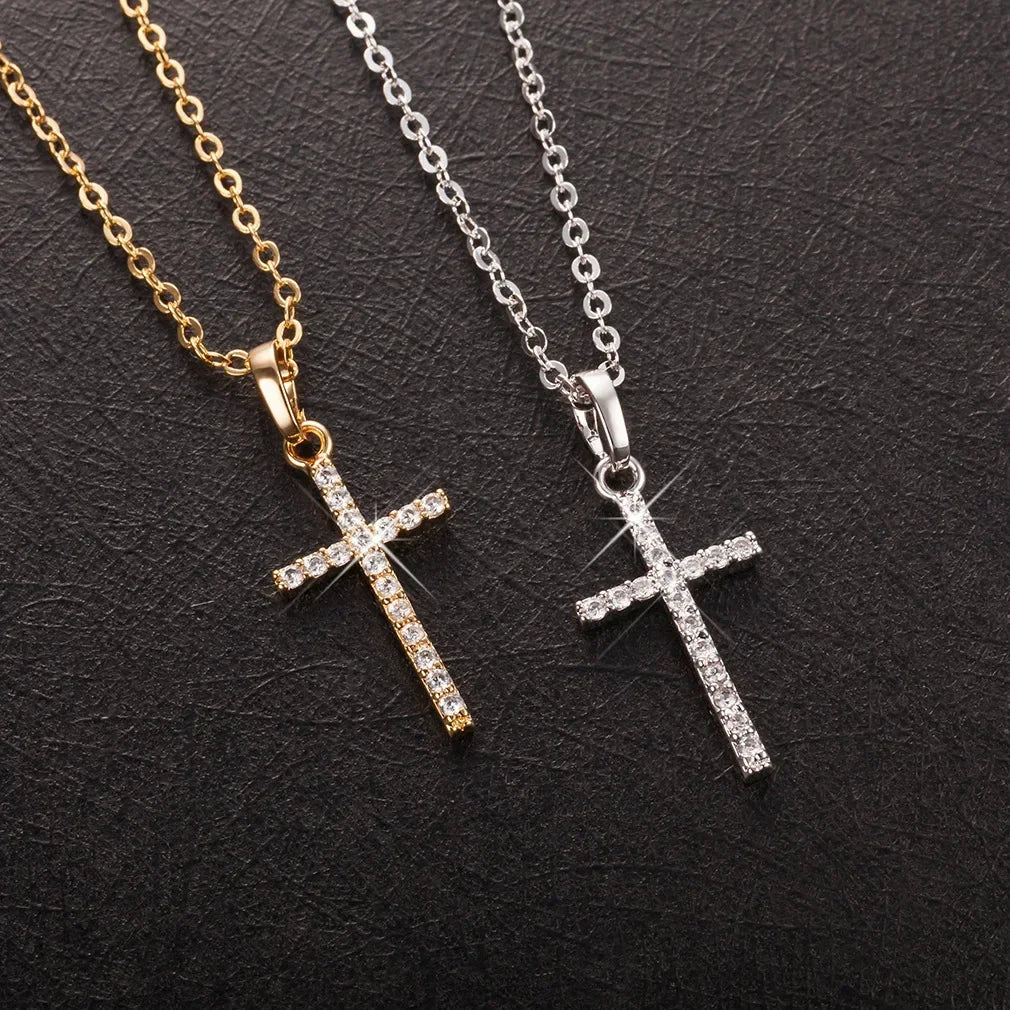 Stainless Steel Cross Pendant Zircon Necklace for Women Men Personalized Design Popular Hip Hop Choker Chain Party Jewelry Gifts