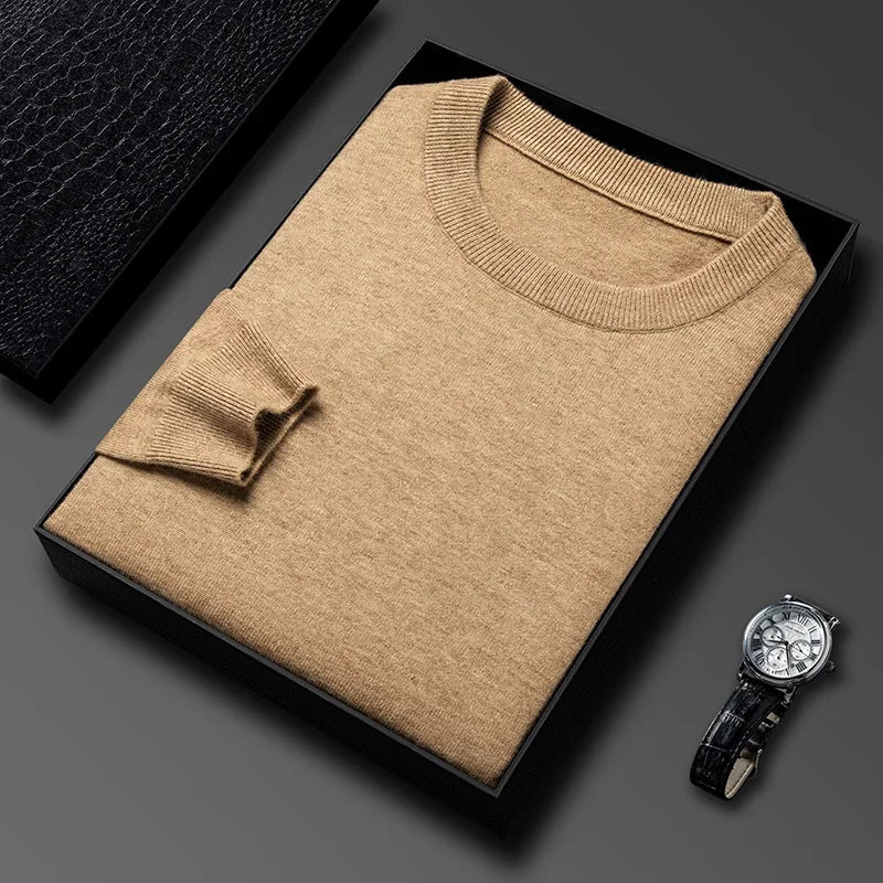 Mens Knit Sweater Round Neck Long Sleeve Diamond Pattern Versatile Top Premium Cozy Casual