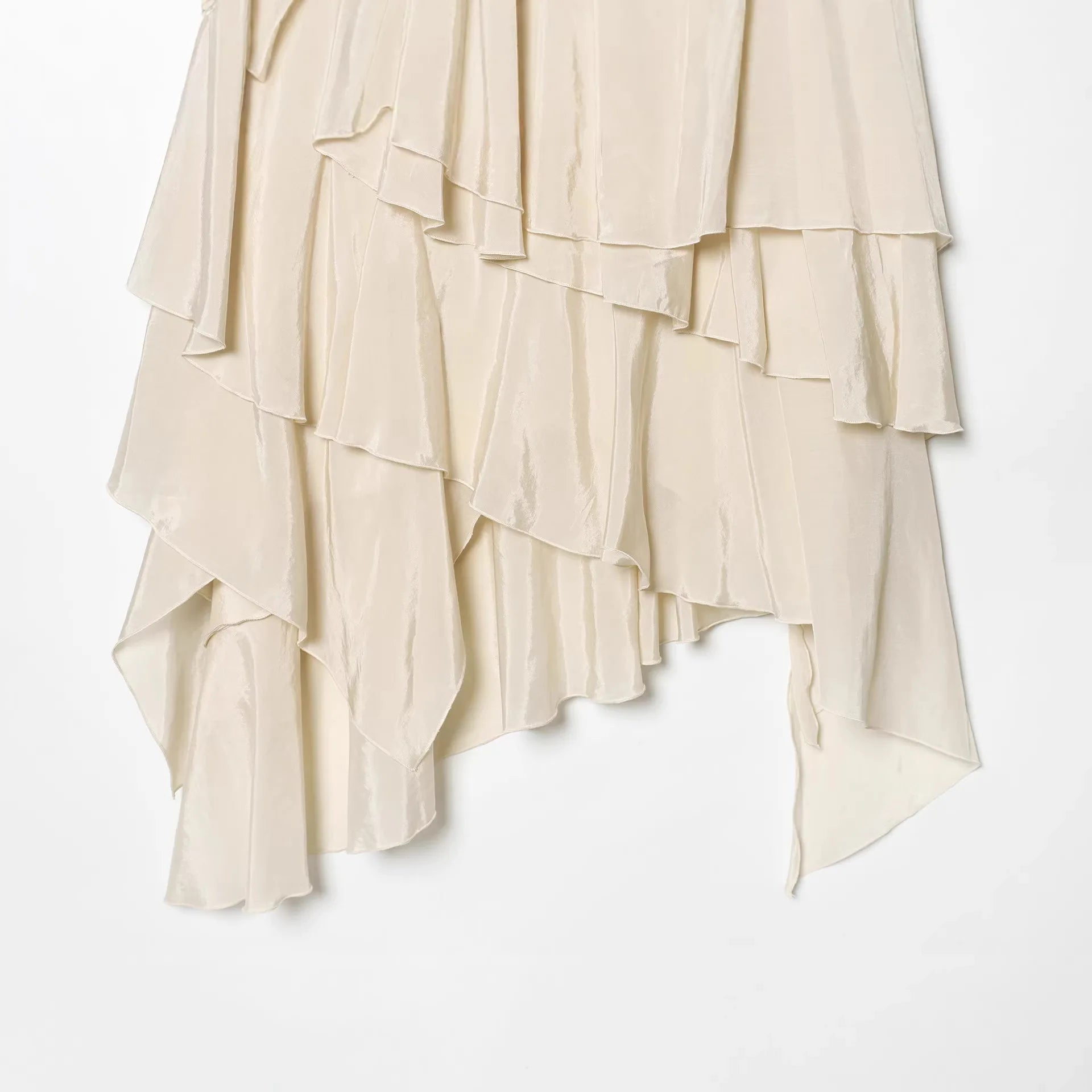 Women's Fashion Layered Decorative Flowing Skirt Cream White Ruffle Layered Skirt High Waist Flowy Long Skirt For Women 18X3