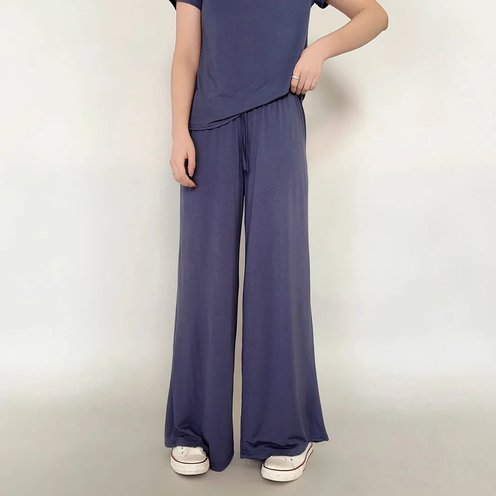 Plus size L to 6XL U-Neck Women's wide leg pants high waist Loose Long pant solid color Casual drapped trousers all match
