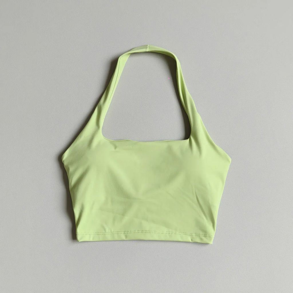Women's Halter Neck Yoga Vest with Chest Pad Quick-Drying Breathable Sports Bra for Gym Fitness Pilates Running Training