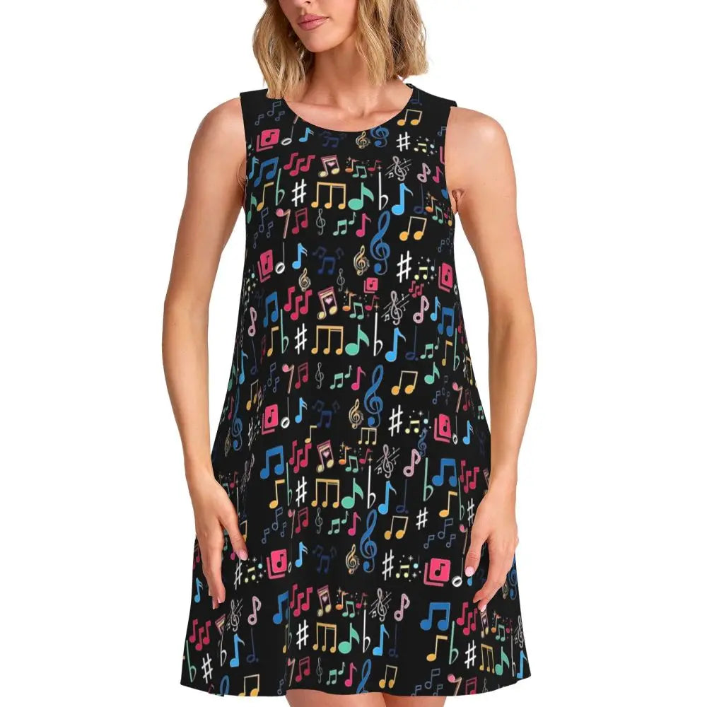 Music Note Colour Style Dress Boho Dresses Spring Aesthetic Oversized Tank Dress New Arrival Female Printed Vestido