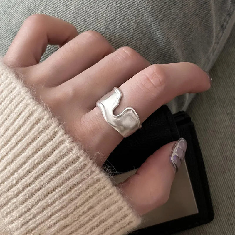 Panjbj 925 Sterling Silver Lines Ring For Women'S Jewelry Finger Adjustable Open Vintage For Birthday Dropship