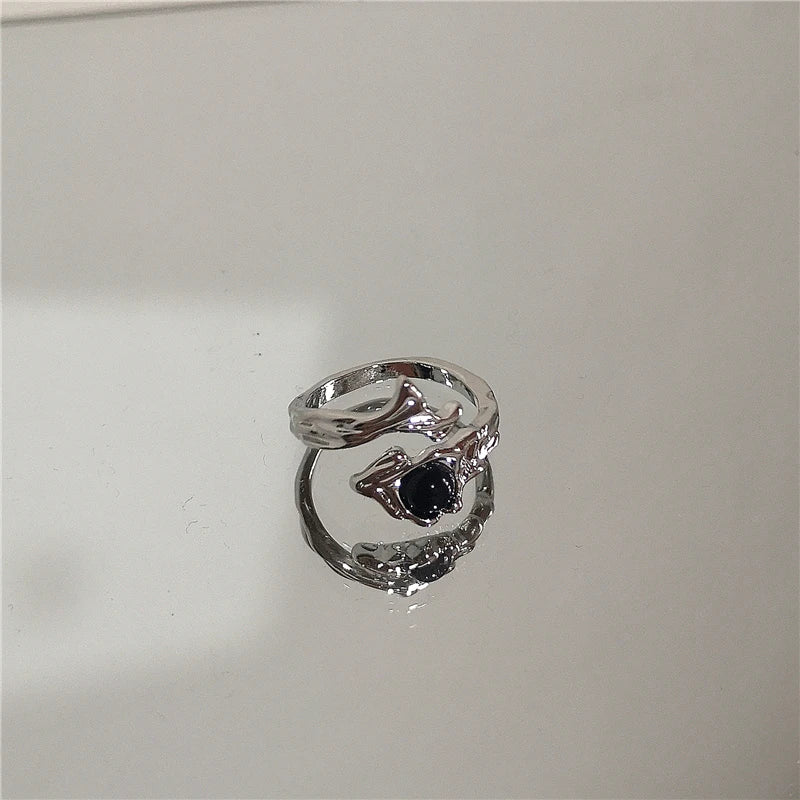 Punk Harajuku Goth Thorns Black Silver Color Irregular Heart Cross Open Ring For Women'S Men Lover Vintage 90S Y2K Grunge Jewely