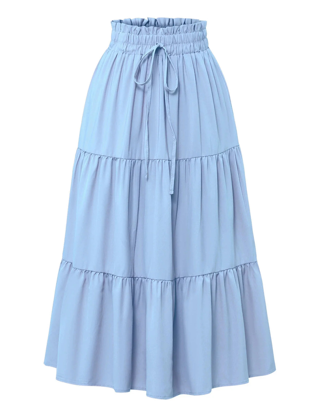 1PC Women's Summer Solid Color Bohemian A-line Midi Skirts 2026 New Female Vacation Casual Loose Faldas