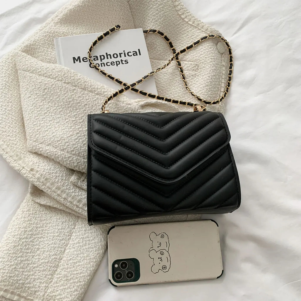 Fashionable Elegant Argyle Quilted Small Square Bag Woven Chain Magnetic Suction Buckle Diagonal Cross Bag Commuter Shoulder Bag