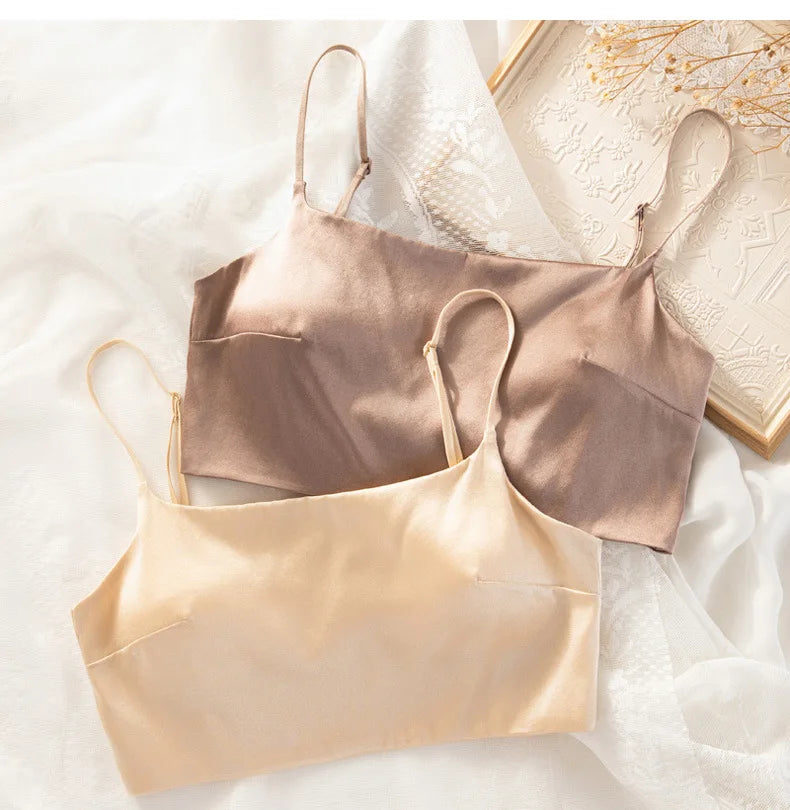 Women's Silk Bra, 93%Silk 7%Spandex Underwear,  Full Cup, Comfortable Female Underwear, Thin padding Brassiere, Camis style