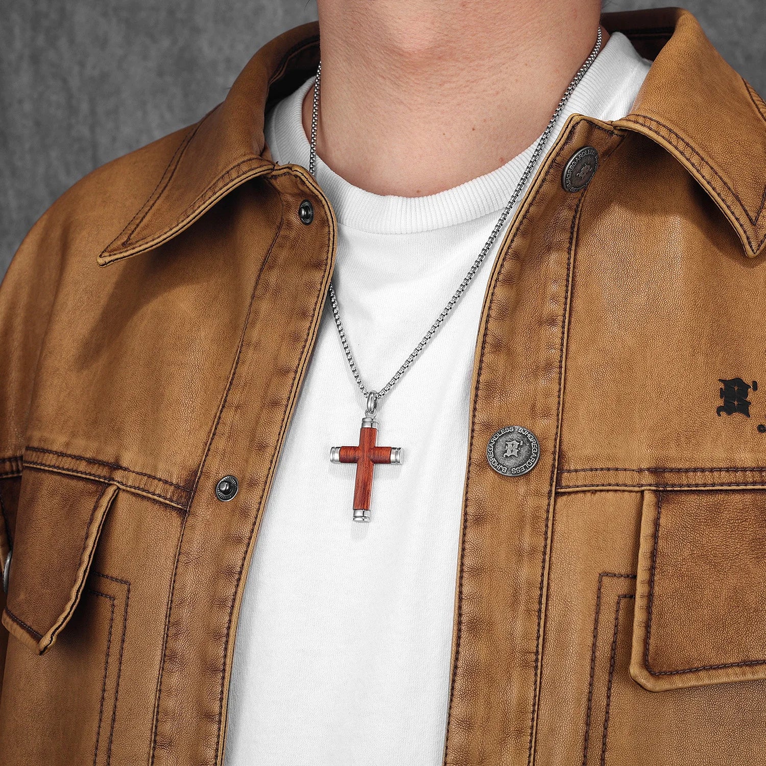 Wood Cross Exorcism Amulet Stainless Steel Men Necklaces Pendant Chain Punk For Women Fashion Jewelry Gift Wholesale Dropshiping