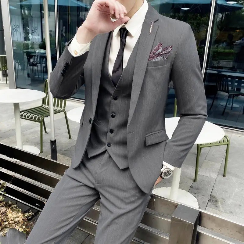Men's Slim Fit Three Piece Suit Set by Banquet Blaze All In One Formal Wedding Banquet Wear for Stylish Men