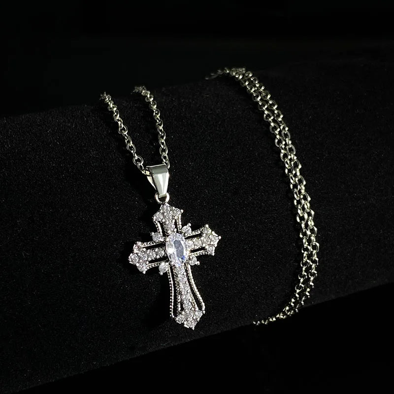 Punk Cross Pendant Gothic Imitation Pearls Necklace For Man Woman Y2K Choker Hiphop Star Trend Jewelry Premium Clavicle Chain