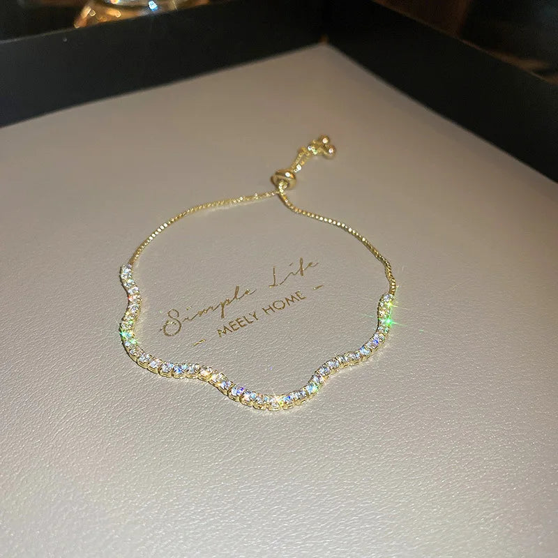 Wave Geometry Adjustable Bracelet Bangle Luxury Fashion Rhinestone Crystal Bracelets Women'S Wedding Wristband Jewelry