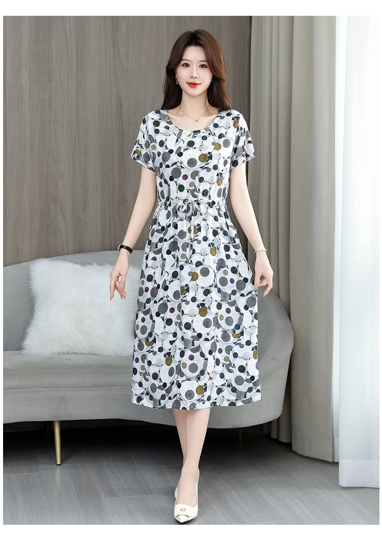 New Elegant Floral Dress  Bohemian plus Size Women Summer Short Sleeve Clothing with Large Hem for Casual Occasions