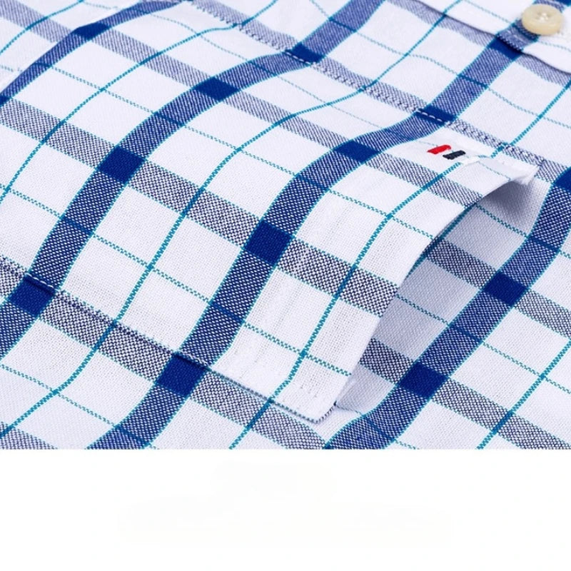7XL Classic Men's Short Sleeve Shirt 100% Oxford Cotton Casual Plaid Stripe Shirt Business Men's Shirts Short Sleeve Large Size
