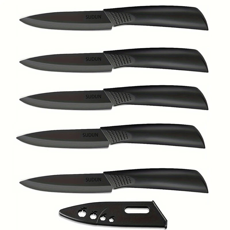 Cuchillo de cocina 1/3/6 Juego de cuchillos de cocina Cuchillo de fruta de acero inoxidable de 4 pulgadas con funda Cuchillo de mango de plástico de hoja fija negro